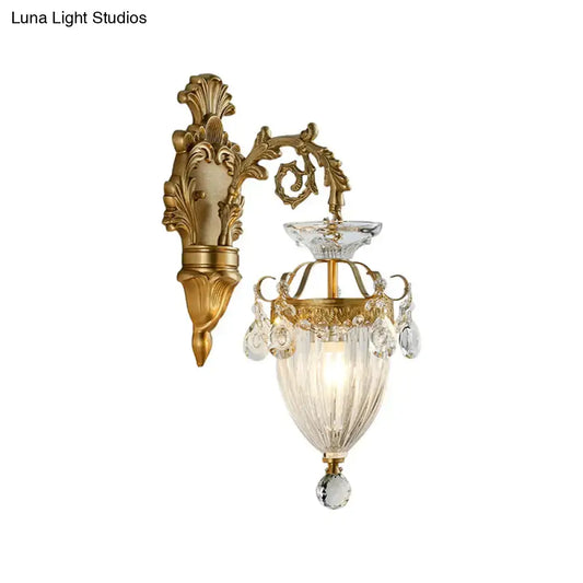 Vintage Urn Wall Lamp - Fluted Glass & Brass Bedroom Sconce Fixture - Tampa Home & Garden Store