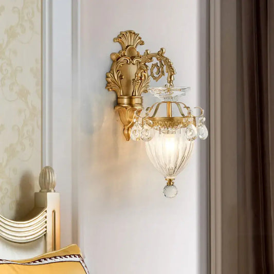 Vintage Urn Wall Lamp - Fluted Glass & Brass Bedroom Sconce Fixture - Tampa Home & Garden Store