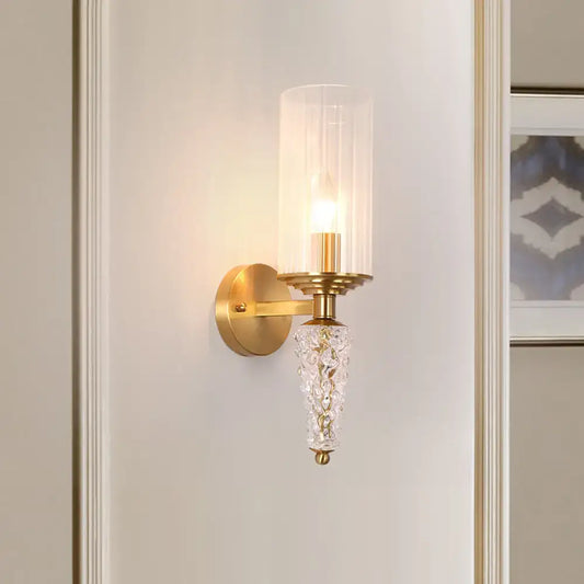 Vintage Brass Wall Mounted Bedside Lighting Fixture with Clear Glass Shade and 1 Bulb - Tampa Home & Garden Store