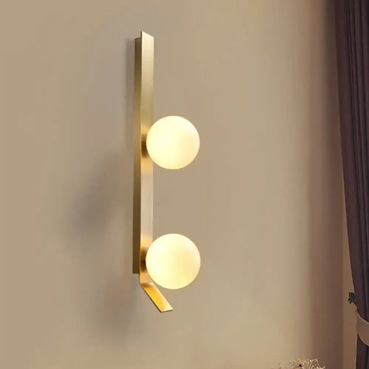 Vintage Brass Linear Wall Light with Orb Ivory Glass Shade - Metallic Sconce Lamp (2-Head Fixture) - Tampa Home & Garden Store