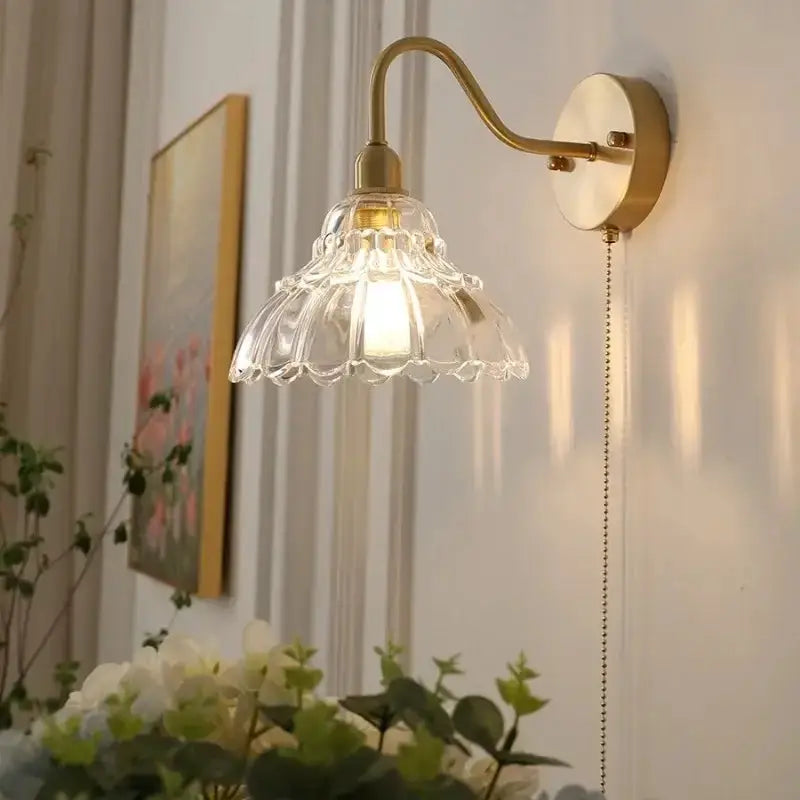 Vintage Brass Led Wall Sconce with Pull Chain