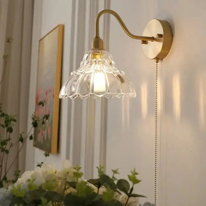 Vintage Brass Led Wall Sconce with Pull Chain
