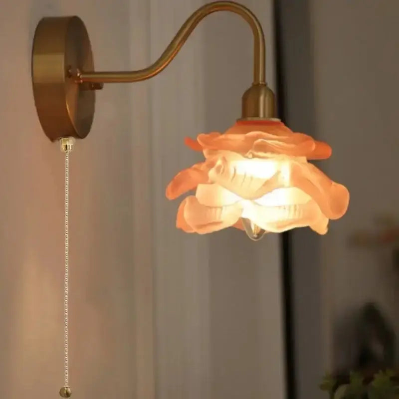 Vintage Brass Led Wall Sconce with Pull Chain
