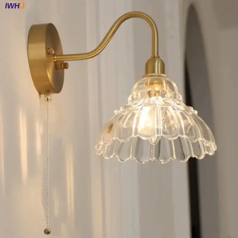 Vintage Brass Led Wall Sconce with Pull Chain