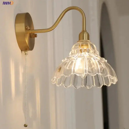 Vintage Brass Led Wall Sconce with Pull Chain
