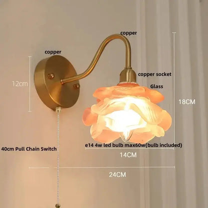 Vintage Brass Led Wall Sconce with Pull Chain