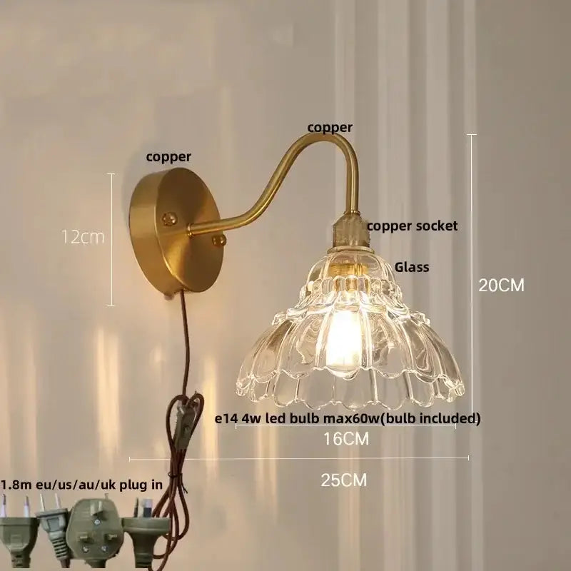 Vintage Brass Led Wall Sconce with Pull Chain