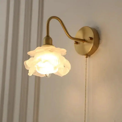 Vintage Brass Led Wall Sconce with Pull Chain