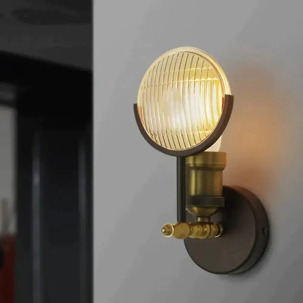 Vintage brass ribbed glass LED wall lamp sconce for bedroom by Decorbites on Tampa Home & Garden Store