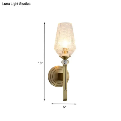 Vintage Brass Ribbed Glass Wall Light Sconce