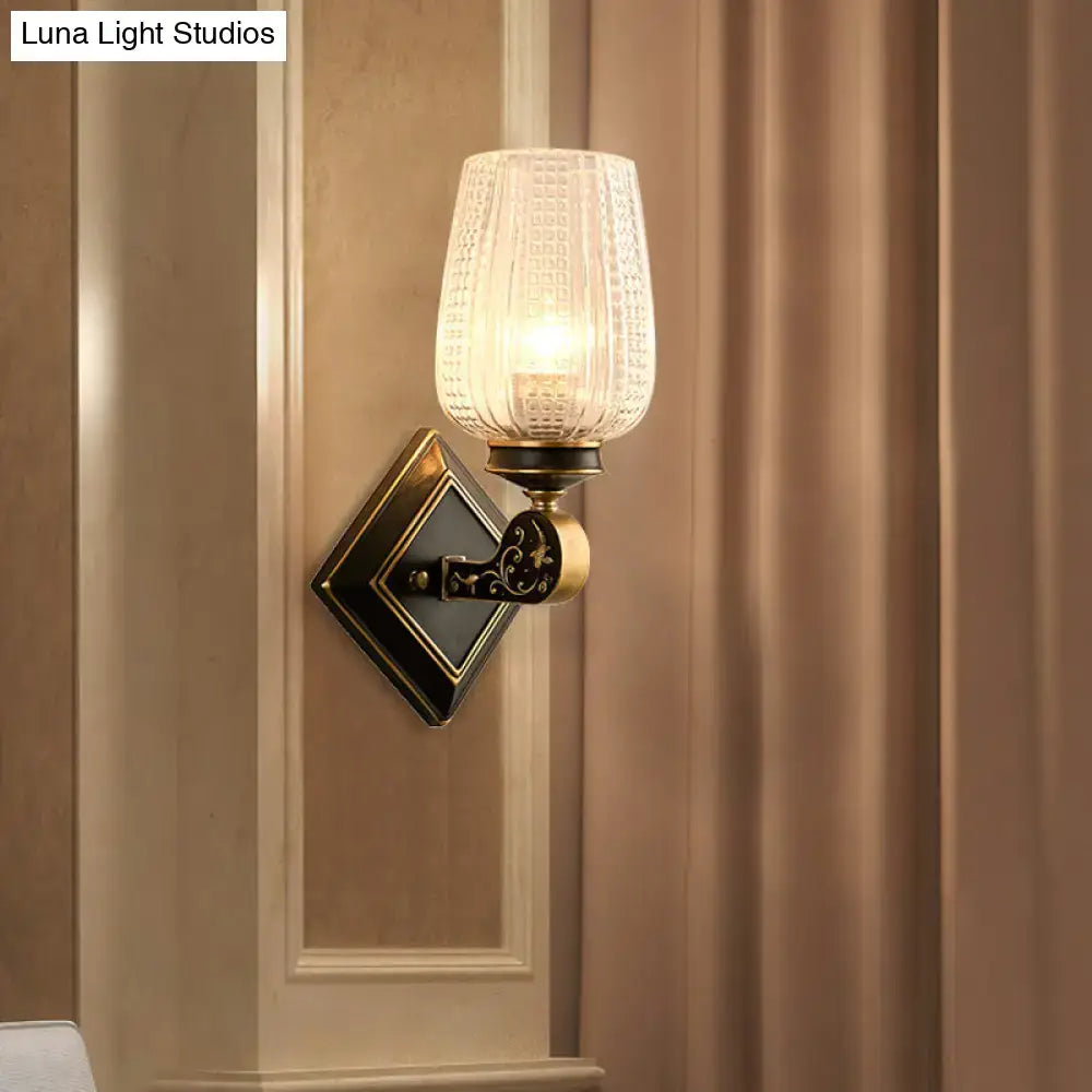 Vintage brass sconce with clear textured glass shade, wall-mounted, Decorbites on Tampa Home & Garden Store