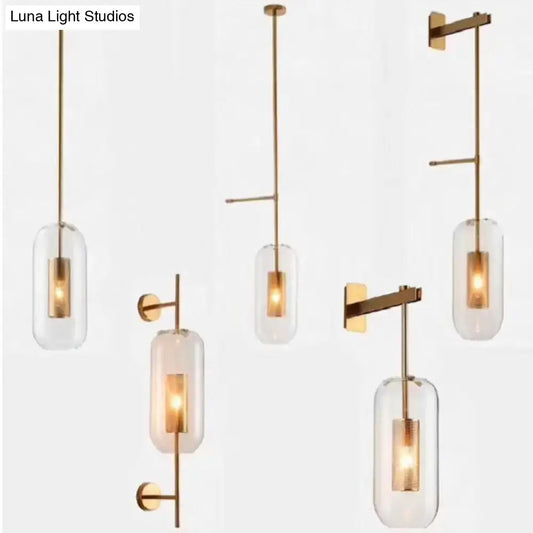 Vintage Brass Wall Lamp with Clear Glass Cylinder Shade - 1-Light Sconce for Corridor & Living Room - Tampa Home & Garden Store
