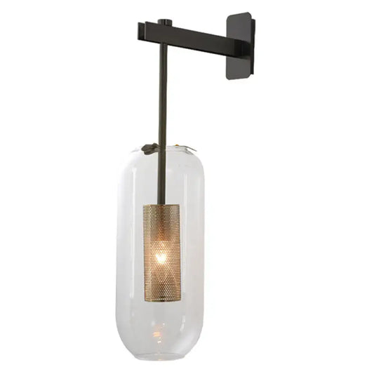Vintage Brass Wall Lamp with Clear Glass Cylinder Shade - 1-Light Sconce for Corridor & Living Room - Tampa Home & Garden Store