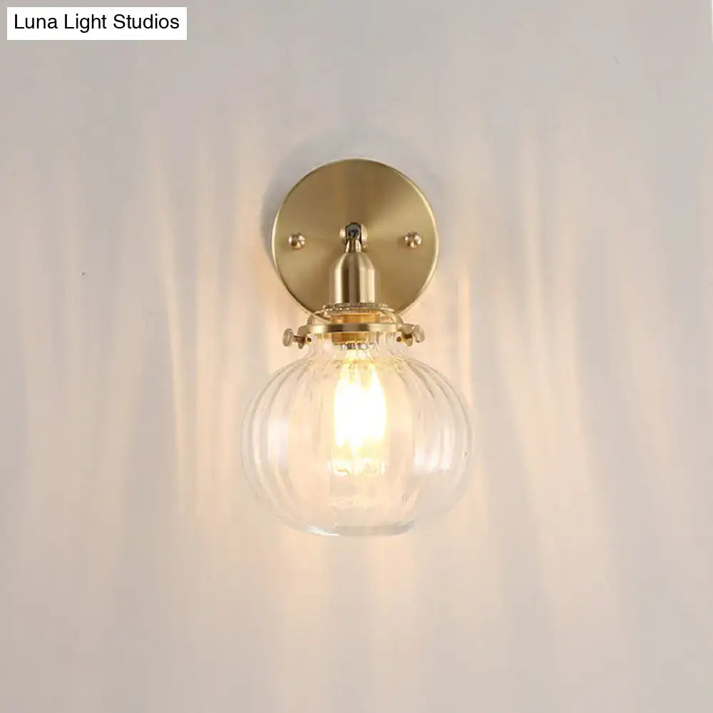 Vintage brass wall light Decorbites with champagne and clear ribbed glass shade on Tampa Home & Garden Store
