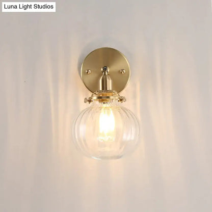 Vintage brass wall light Decorbites with champagne and clear ribbed glass shade on Tampa Home & Garden Store