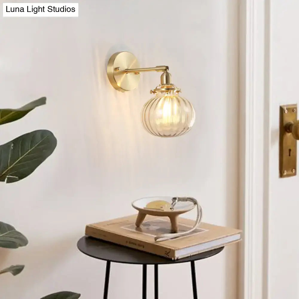 Vintage brass wall light sconce with champagne and clear glass shade by Decorbites on Tampa Home & Garden Store