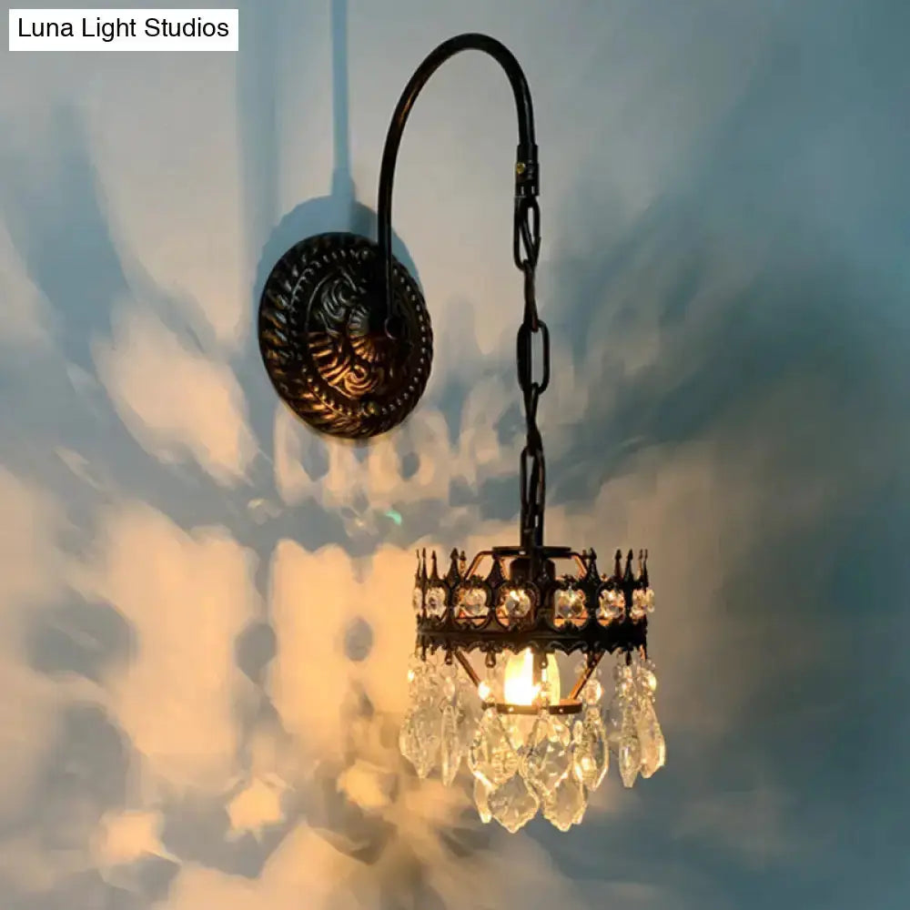 Vintage Bronze Crystal Wall Light for Living Room