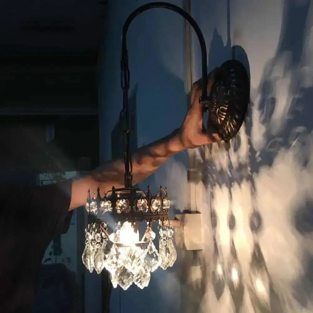 Vintage Bronze Crystal Wall Light for Living Room