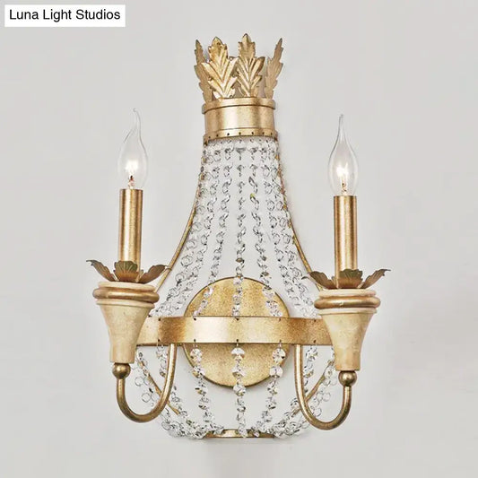Vintage Empire Wall Light with Clear Crystal Bead and Champagne Finish - 2 Lights - Tampa Home & Garden Store