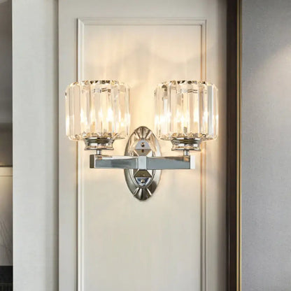 Vintage chrome cylindrical crystal wall sconce with two glass shades Decorbites on Tampa Home & Garden Store