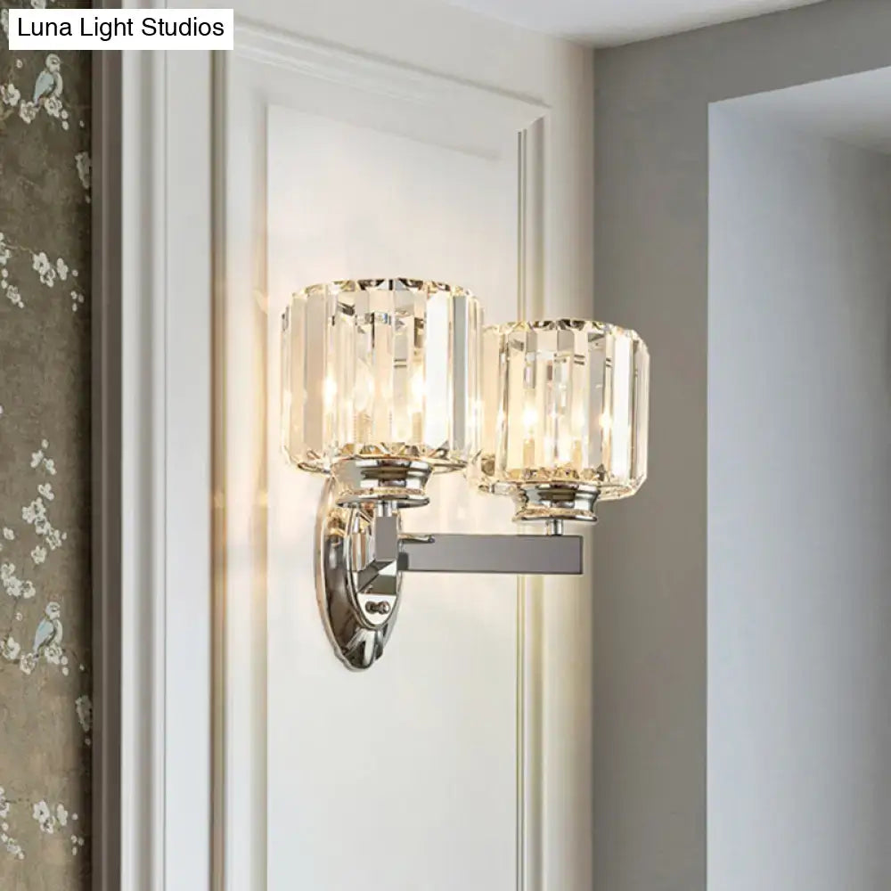 Vintage chrome cylindrical crystal wall sconce with dual shades for bedroom Decorbites 110V-120V on Tampa Home & Garden Store
