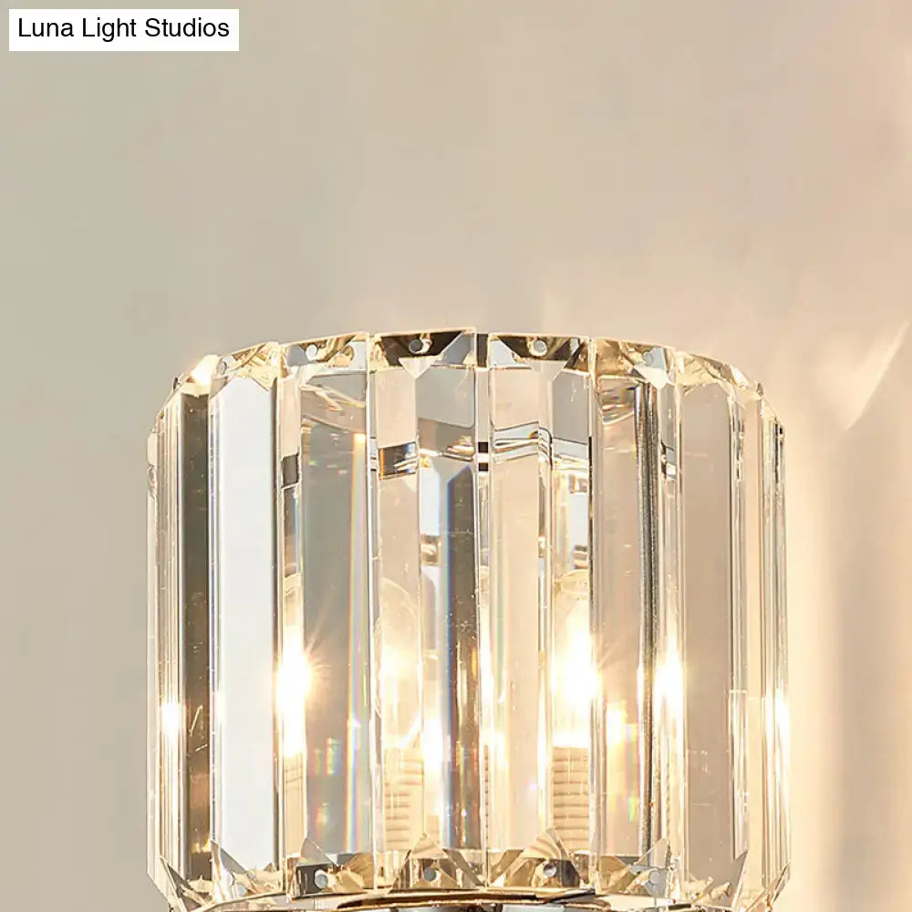 Vintage chrome cylindrical crystal wall sconce with faceted prisms for bedroom decor Decorbites on Tampa Home & Garden Store