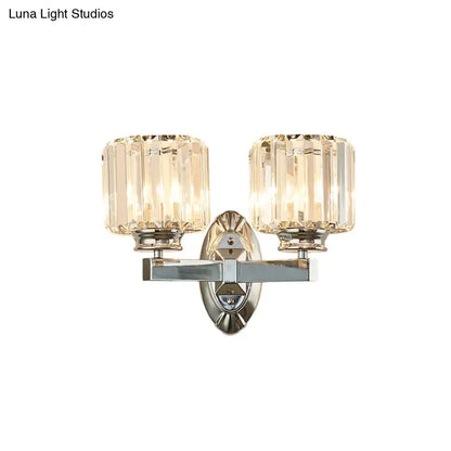 Vintage chrome crystal wall sconce with twin cylindrical shades for bedroom by Decorbites on Tampa Home & Garden Store
