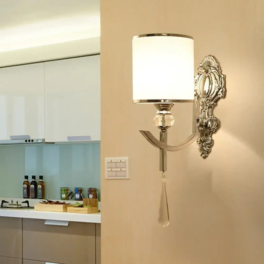 Vintage Style Cylinder Wall Sconce with Carved Backplate - Corridor Wall Lighting in Chrome - Tampa Home & Garden Store
