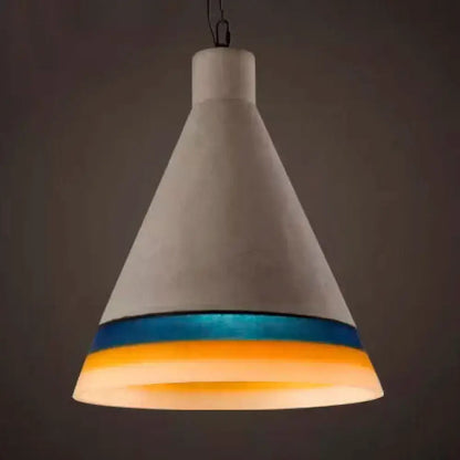 Decorbites pendant light conical shade, vintage dark and light blue bands, warm amber glow on Tampa Home & Garden Store