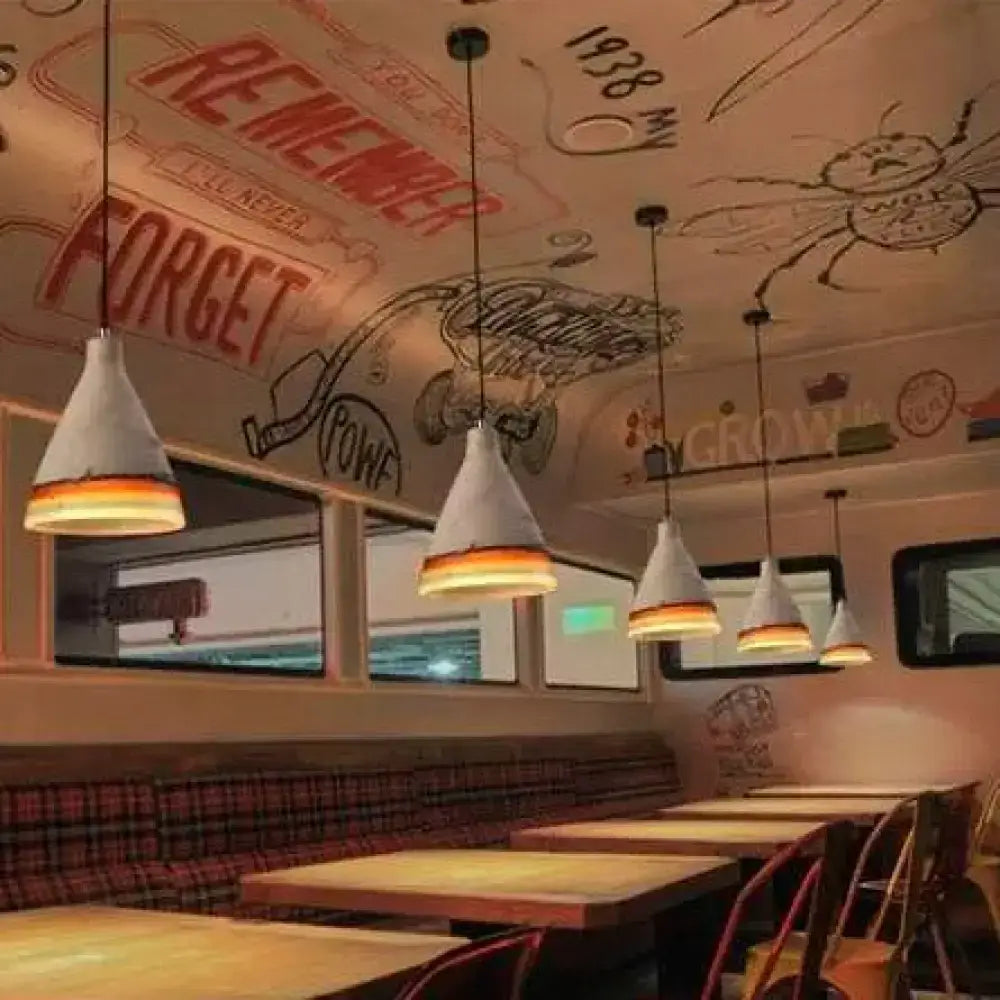 Decorbites vintage conic pendant lights, dark blue & light blue, over dining tables on Tampa Home & Garden Store