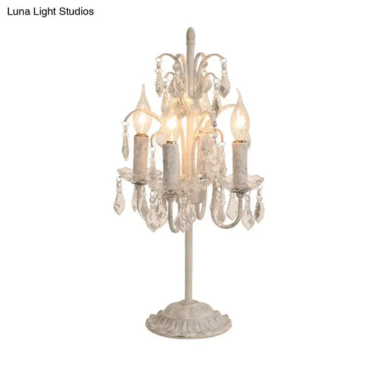 Vintage Metallic Nightstand Lamp with Hanging Crystal - 4 Bulb Table Light for Living Room - Tampa Home & Garden Store