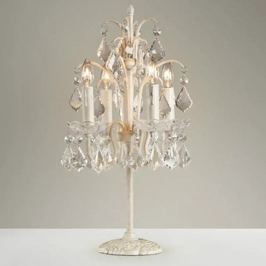 Vintage Metallic Nightstand Lamp with Hanging Crystal - 4 Bulb Table Light for Living Room - Tampa Home & Garden Store