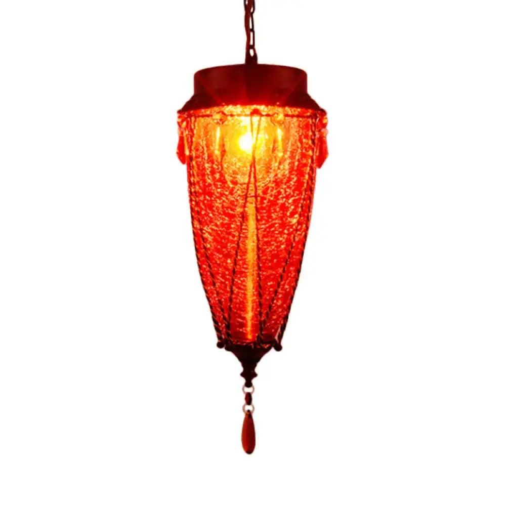 Vintage emerald green glass pendant light with amber bead accents by Decorbites on Tampa Home & Garden Store