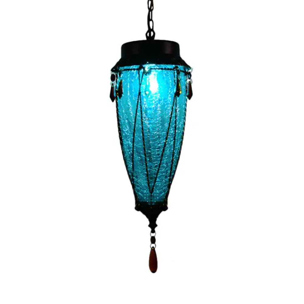 Pendant light emerald green glass with amber beads, Decorbites, dining room on Tampa Home & Garden Store
