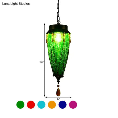 Vintage emerald green glass pendant light with amber beads, 14in tall, 6in wide Decorbites on Tampa Home & Garden Store