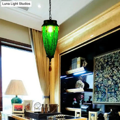 Vintage emerald green glass pendant light with amber bead drops by Decorbites on Tampa Home & Garden Store