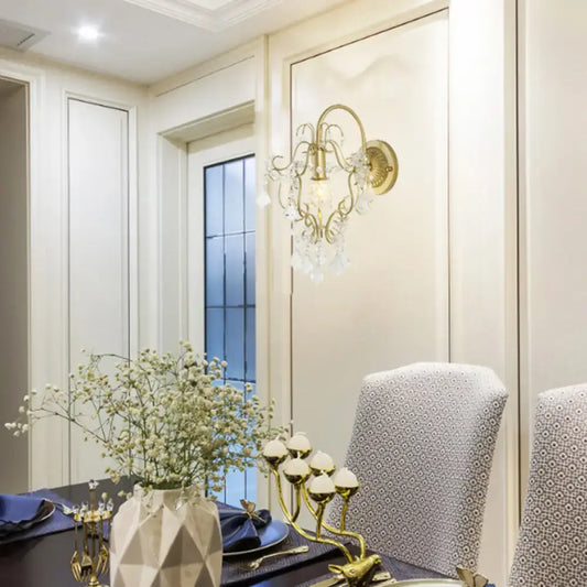 Vintage Style Geometric Wall Lamp with Crystal Bead and Gold Finish - Tampa Home & Garden Store