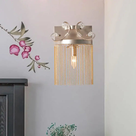 Vintage Style Aluminum Tassel Wall Light with Crystal Accent - 1 Bulb, Gold Finish - Tampa Home & Garden Store