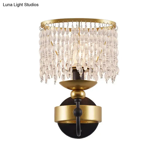 Vintage Fringe Wall Light: Crystal Sconce with Curved Arm - Gold - Tampa Home & Garden Store