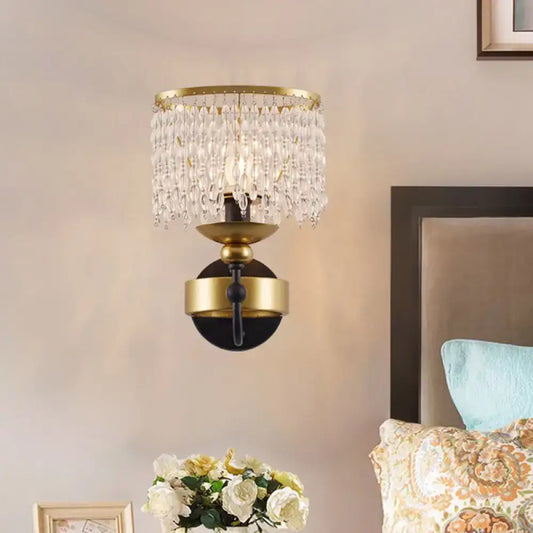 Vintage Fringe Wall Light: Crystal Sconce with Curved Arm - Gold - Tampa Home & Garden Store