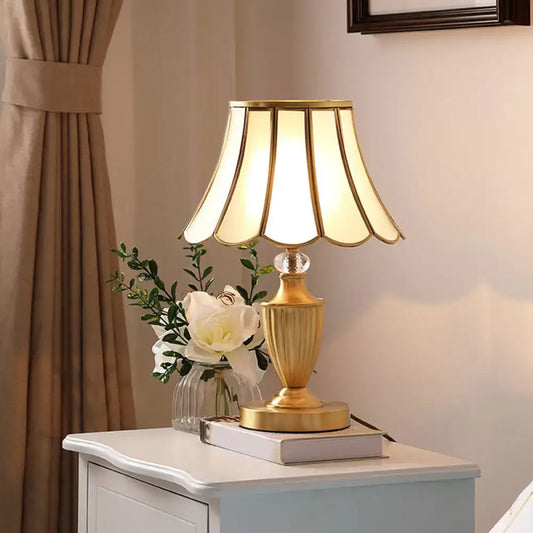 Vintage Brass Bell Shade Nightstand Lamp with Beveled Glass - Elegant Table Lighting for Living Room - Tampa Home & Garden Store