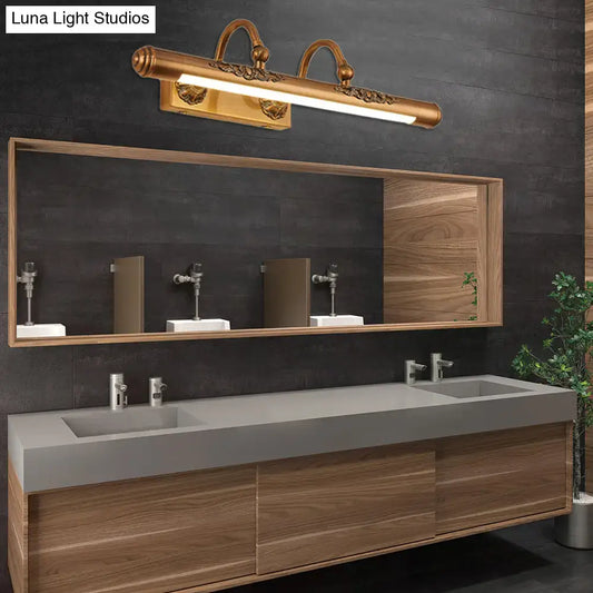 Vintage-Style Carved Vanity Light with Golden LED Tube Shade - Perfect for Bathroom Walls - Tampa Home & Garden Store