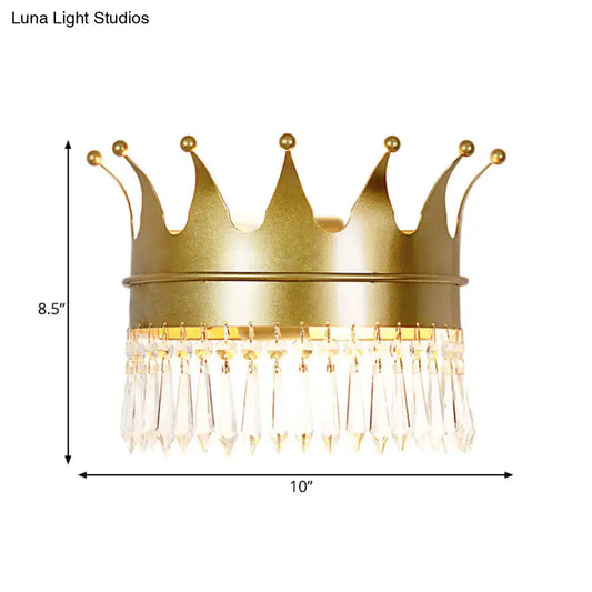 Vintage Golden Crown Wall Sconce - Stylish 2-Light Metal Wall Lamp with Clear Crystal Details - Tampa Home & Garden Store