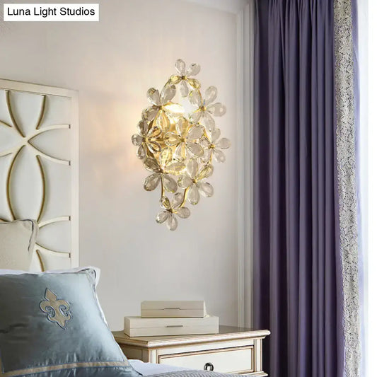Vintage Style Gold Crystal Flower Wall Sconce - Bedroom Lamp - Tampa Home & Garden Store