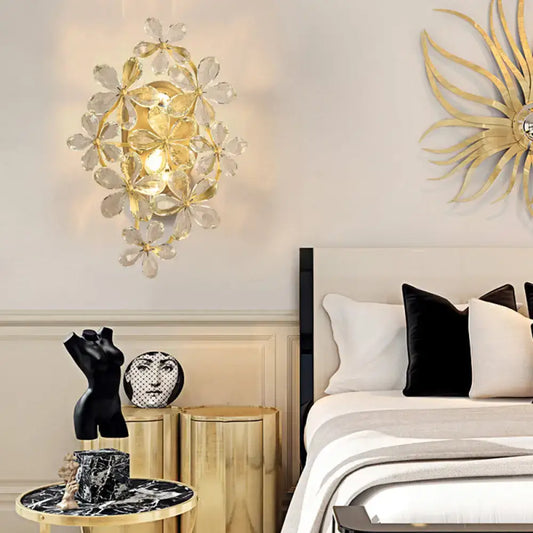 Vintage Style Gold Crystal Flower Wall Sconce - Bedroom Lamp - Tampa Home & Garden Store