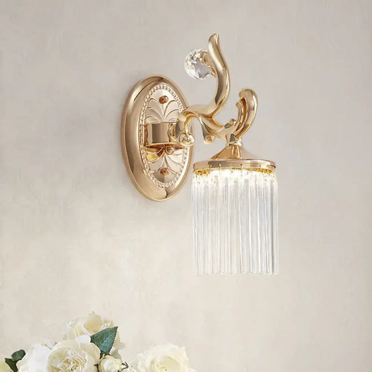 Vintage Crystal Wall Light with Gold Curved Arm & 1/2 Bulbs for Clear Pipe Lighting - Tampa Home & Garden Store