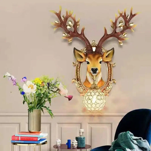 Vintage Brown Globe Wall Light - 1-Light Crystal and Metal Sconce with Deer Backplate - Tampa Home & Garden Store