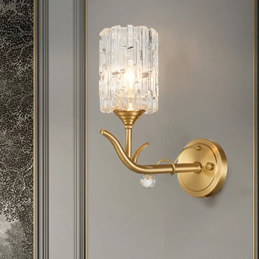 Vintage Style Clear Glass Wall Sconce with Gold Finish - Half-Head Cylindrical Corridor Mount Light - Tampa Home & Garden Store