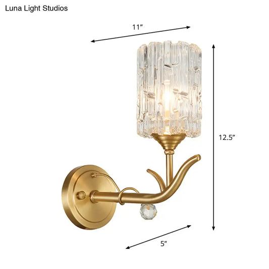 Vintage Style Clear Glass Wall Sconce with Gold Finish - Half-Head Cylindrical Corridor Mount Light - Tampa Home & Garden Store