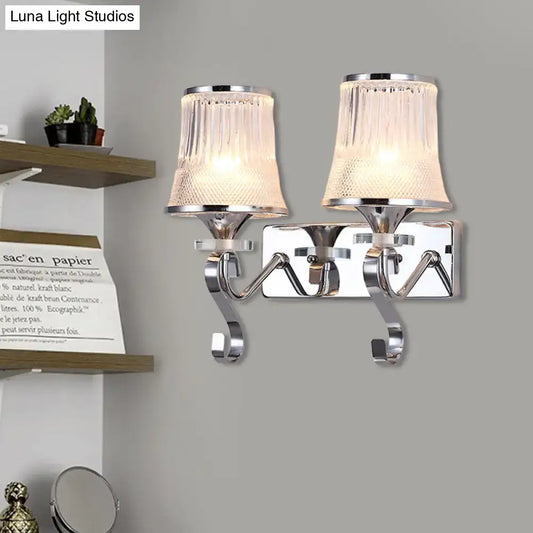 Vintage Bell Sconce Light Fixture – Clear Glass, Gold Finish, Crystal Accent, 2 Lights – Bedroom Wall Lamp - Tampa Home & Garden Store